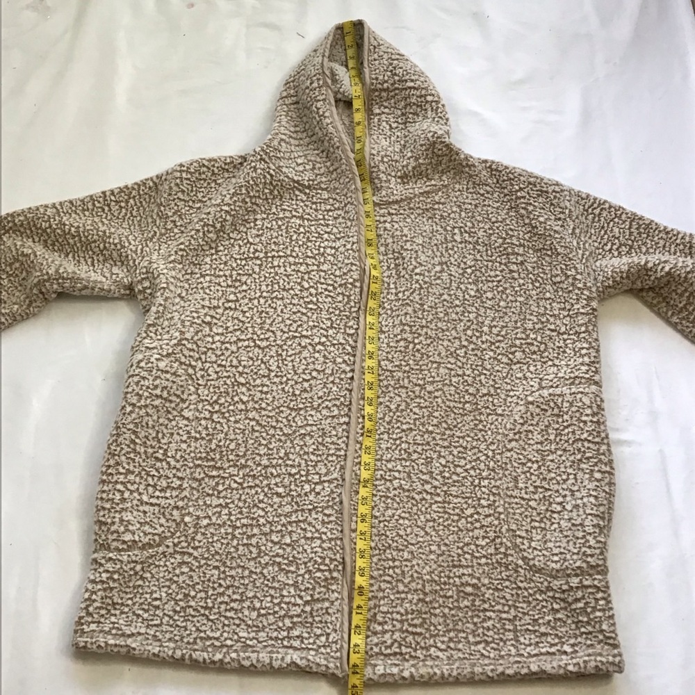ME JANE WOMEN MIXED TAN CREAN FUZZY COZY HOODED JACKET COAT SZ M - Picture 8 of 9